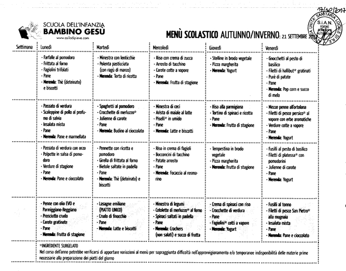 Menu Settimanale